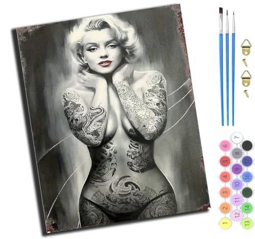 XIAOYOUQIAN Tinte Monroe,Malen Nach Zahlen Erwachsene,Diy Handgemalt Ölgemälde Kit,40X50 Cm,Paint By Numbers Adult Mit 3,Pinseln Und Acrylfarbe Leinwand Kit,Mit Rahmen von XIAOYOUQIAN