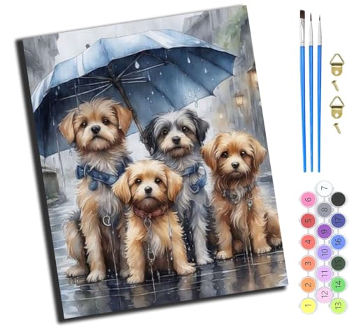 XIAOYOUQIAN Vier Hunde Im Regen,Malen Nach Zahlen Erwachsene,Diy Ölgemälde Leinwand Kit Mit Pinseln Und Acrylfarbe Für Home Haus Deko,50X40Cm,Ohne Rahmen XIAOYOUQIAN Vier Hunde Im Regen,Malen Nach Zahlen Erwachsene,Diy Ölgemälde Leinwand Kit Mit Pinseln Und Acrylfarbe Für Home Haus Deko,50X40Cm,Ohne Rahmen von XIAOYOUQIAN