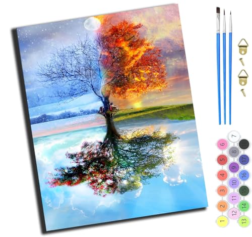 XIAOYOUQIAN Vier-Jahreszeiten-Baum,Malen Nach Zahlen Erwachsene,Diy Ölgemälde Leinwand Set Mit 3 Pinsel Und Acrylpigment Für Geburtstag Deko Geschenk,40X50 Cm,Ohne Rahmen XIAOYOUQIAN Vier-Jahreszeiten-Baum,Malen Nach Zahlen Erwachsene,Diy Ölgemälde Leinwand Set Mit 3 Pinsel Und Acrylpigment Für Geburtstag Deko Geschenk,40X50 Cm,Ohne Rahmen von XIAOYOUQIAN