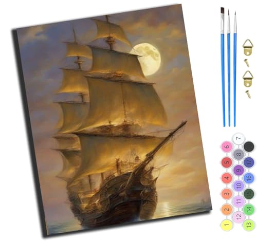 XIAOYOUQIAN Vintage Segelboot Auf Dem Ozean,Malen Nach Zahlen Erwachsene,Diy Ölgemälde Leinwand Set Mit 3 Pinsel Und Acrylpigment Für Geburtstag Deko Geschenk,40X50 Cm,Ohne Rahmen von XIAOYOUQIAN