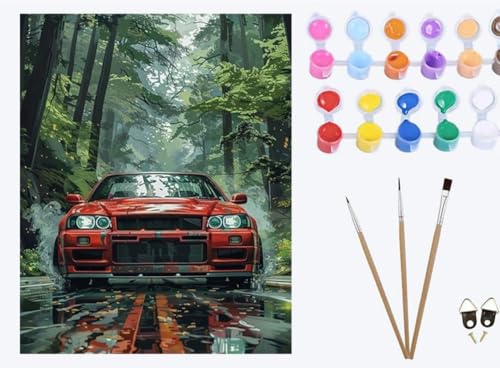XIAOYOUQIAN Wald rotes Auto Sportwagen,Malen Nach Zahlen, DIY Handgemalt Ölgemälde, 3 Pinseln und Vorgedruckt Leinwand,Ölgemälde, Festival Geschenk Home Deko,40x50cm ,mit Rahmen XIAOYOUQIAN Wald rotes Auto Sportwagen,Malen Nach Zahlen, DIY Handgemalt Ölgemälde, 3 Pinseln und Vorgedruckt Leinwand,Ölgemälde, Festival Geschenk Home Deko,40x50cm ,mit Rahmen von XIAOYOUQIAN