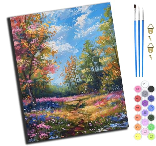 XIAOYOUQIAN Waldblumenpfad,Malen Nach Zahlen Erwachsene,Paint By Numbers,Diy Handgemalt Ölgemälde Mit 3,Pinseln Und Acrylfarbe Leinwand Kit,40X50 Cm,Ohne Rahmen von XIAOYOUQIAN