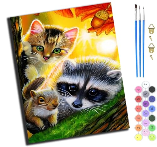 XIAOYOUQIAN Waldmaus Waschbär,Malen Nach Zahlen Erwachsene,Diy Handgemalt Ölgemälde Kit,Paint By Numbers Adult Mit 3,Pinseln Und Acrylfarbe Leinwand Kit,40X50 Cm,Ohne Rahmen von XIAOYOUQIAN