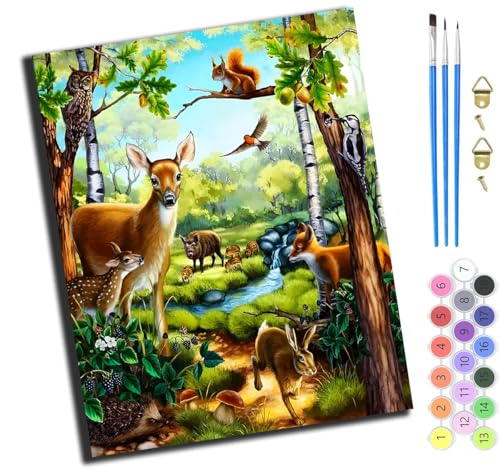 XIAOYOUQIAN Waldtiere,Malen Nach Zahlen Erwachsene,Diy Handgemalt Ölgemälde,Mit Pinseln Malerei Kits Erwachsene Kunsthandwerk Für Zuhause 40X50 Cm,Ohne Rahmen von XIAOYOUQIAN