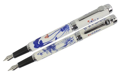 Xiaoyu 2PCS Jinhao 950 blauen und weißen Porzellan Füllfederhalter mittlere Spitze 18KGP- Bambus & Lotus von XIAOYU