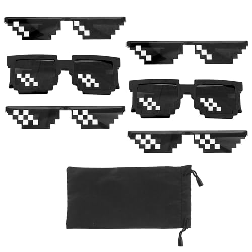 XIAPAI Thug Life Sonnenbrille, Thug Life Brille, Pixel Sonnenbrillen, 6 Gläser und 1 Beutel Pixel Mosaikglas Unisex Sonnenbrillen Spielzeug für Kinder Erwachsene von XIAPAI