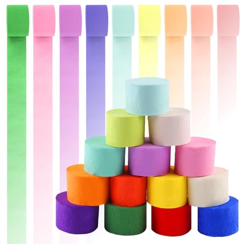 XIAQICA 14 Rolls Krepppapier Kreppbänder 4,5cm x 25m Crepe Papier 14 Farben Kreppband Bunt Creppapier Seidenpapier Streamer für Hochzeit DIY Ostern Geburtstags Party Deko Handarbeiten von XIAQICA