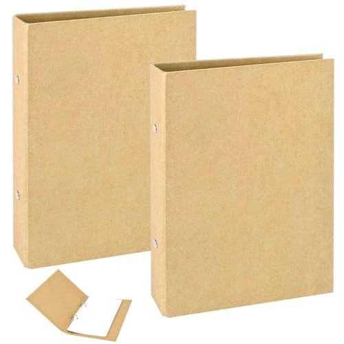 XIAQICA 2 Stück Ringbuchordner A5 Nachfüllbar Kraftpapier Ringordner A5 Ringbuch Kraft Loseblattpapier Kraftpapier-Binderschale mit 2 Ringen für Schule, Büro (23.5 x 17.5 cm) von XIAQICA
