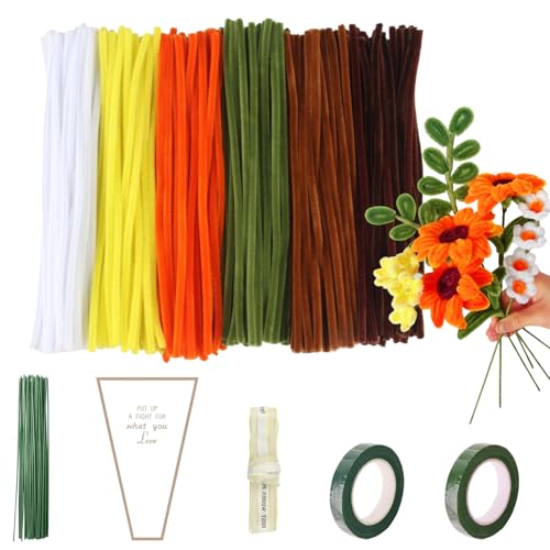 XIAQICA 400 Stück Sonnenblumen Pfeifenreiniger Blumen Set Gelbe Pfeifenreiniger Pfeifenputzer zum Basteln Gelb mit Band Blumenstäben Geschenkpapier Klebeband Geeignet für DIY-Sonnenblumen XIAQICA 400 Stück Sonnenblumen Pfeifenreiniger Blumen Set Gelbe Pfeifenreiniger Pfeifenputzer zum Basteln Gelb mit Band Blumenstäben Geschenkpapier Klebeband Geeignet für DIY-Sonnenblumen von XIAQICA