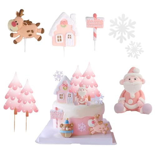 XIAQICA 6 Stück Tortendeko Weihnachten Kuchen Deko Weihnachten Cupcake Topper Weihnachten Weihnachtselch Alter Mann Schneeflocke für Kuchen Deko Weihnachten von XIAQICA