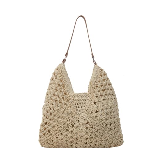 XIAQIQIFFF Strandtaschen for Damen, Sommer, Netzstoff, Hohle Schultertasche, Handtasche for den Urlaubsmarkt(Beige) von XIAQIQIFFF