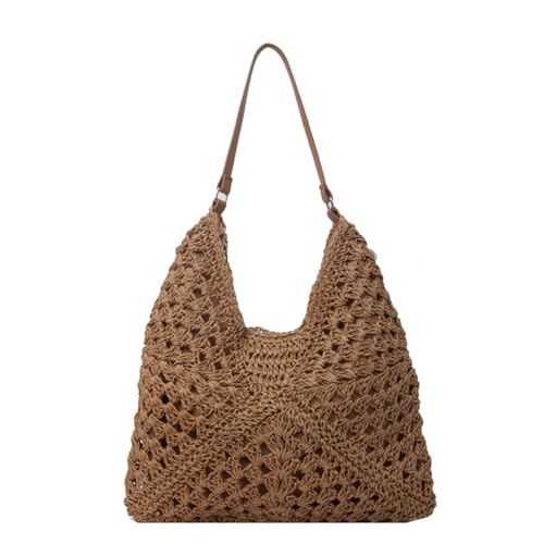 XIAQIQIFFF Strandtaschen for Damen, Sommer, Netzstoff, Hohle Schultertasche, Handtasche for den Urlaubsmarkt(Khaki) von XIAQIQIFFF