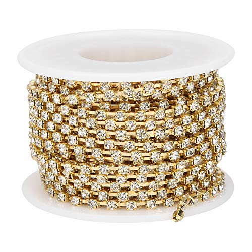XIASABA 10 Yards Roll -Strasskette Kette DIY Bastelkleidung nähen Dekoration Zubehör Verzierungen mit weißen Strasssteinen und goldenem Boden SS12 3mm (SS12-3 mm raro) von XIASABA