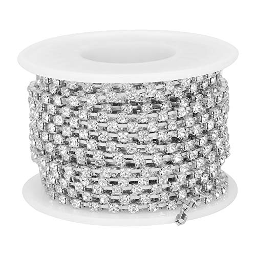 XIASABA 10 Yards Roll -Strasskette Kette DIY Bastelkleidung nähen Dekoration Zubehör Verzierungen mit weißen Strasssteinen und goldenem Boden SS12 3mm (SS12-3 mm raro) von XIASABA