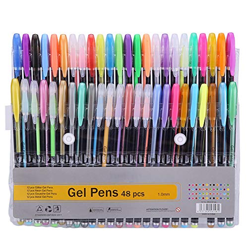 XIASABA 48pcs Gel Stifte Buntes Glitzer Neon Gouache Metallic Drawing Sketch Stift Ideales Schulschreibbild mit reibungslosen Schreiberlebnis und auffälligen Tintenfarben von XIASABA