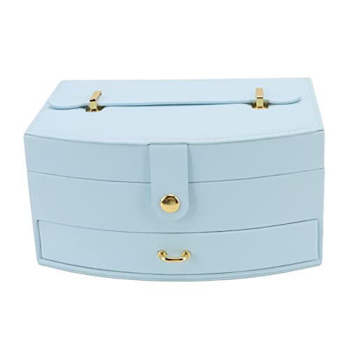 XIASABA Reise-Schmucketui, tragbar, 2-lagig, PU-Leder, Schmuckaufbewahrungsbox mit Verschluss und Griff für Ohrringe, Halsketten, Grün, ideal zur Aufbewahrung von Armbändern, (Blue) von XIASABA