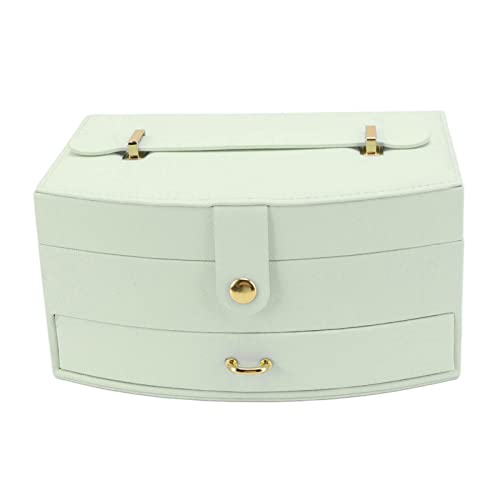 XIASABA Reise-Schmucketui, tragbar, 2-lagig, PU-Leder, Schmuckaufbewahrungsbox mit Verschluss und Griff für Ohrringe, Halsketten, Grün, ideal zur Aufbewahrung von Armbändern, (Green) von XIASABA