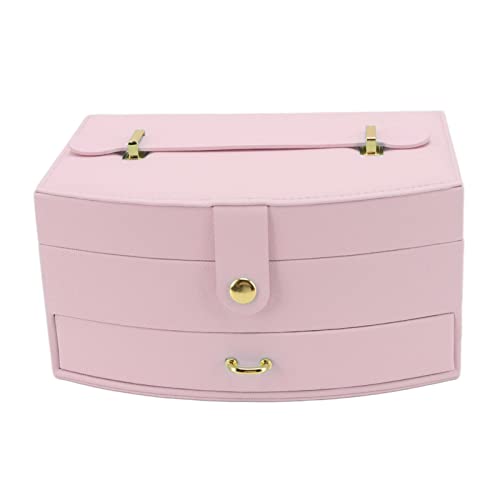XIASABA Reise-Schmucketui, tragbar, 2-lagig, PU-Leder, Schmuckaufbewahrungsbox mit Verschluss und Griff für Ohrringe, Halsketten, Grün, ideal zur Aufbewahrung von Armbändern, (Pink) von XIASABA