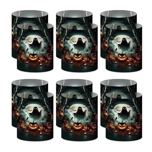 12 Windlicht Tischdeko Halloween Deko Set – Kürbis, Geister, Spukhaus Motive, Halloween Dekoration für Kerzen & Teelichter, Indoor Outdoor Tischdeko, Gruselig Partydeko für Kinder & Erwachsene von XIAZHDZ
