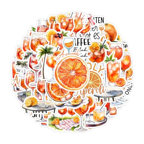 Aperol Geschenk – 50 Stück Aperol Spritz Sticker Set, Bunte DIY Aufkleber für Glas, Flasche, Notizbuch, Deko & Party, Sommerliche Sticker im Aperol Design von XIAZHDZ