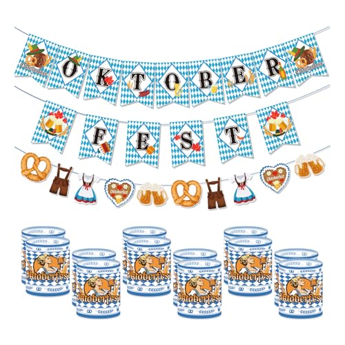 Oktoberfest Deko Set – 12 Windlichter & 2 Banner, Bayerische Deko Blau Weiß, Bayrische Tischdeko und Hängedeko für Oktoberfest Party, Wiesn & Bayern Mottofeste Oktoberfest Deko Set – 12 Windlichter & 2 Banner, Bayerische Deko Blau Weiß, Bayrische Tischdeko und Hängedeko für Oktoberfest Party, Wiesn & Bayern Mottofeste von XIAZHDZ