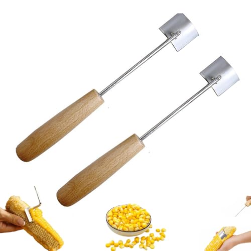 Glowflip Corn Stripper,Corn Stripping Tool,Long Handle Stainless Steel Corn Stripping Tool,For Home Kitchens, Restaurant Chefs, Outdoor Dining (2Pcs-Wooden handle) von XIBHDN