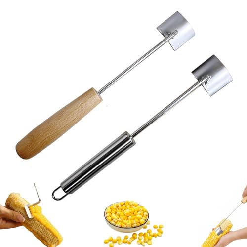 Glowflip Corn Stripper,Corn Stripping Tool,Long Handle Stainless Steel Corn Stripping Tool,For Home Kitchens, Restaurant Chefs, Outdoor Dining (Wooden handle+Stainless steel handle) von XIBHDN