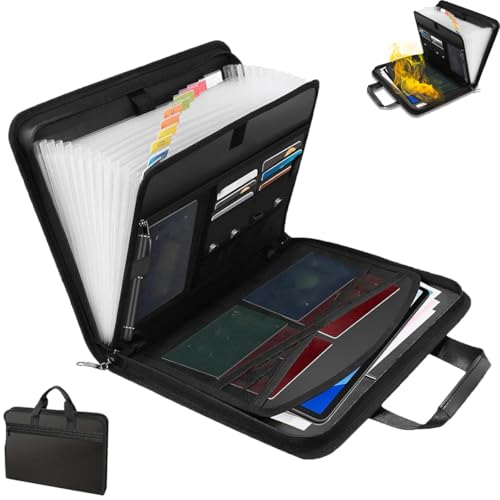 Rushclick File Folder, Large Capacity A4 Fireproof File Folder with Handle, Fireproof & Waterproof Accordion File Organizer, with 13pocket with Colored Tab (1pcs) von XIBHDN
