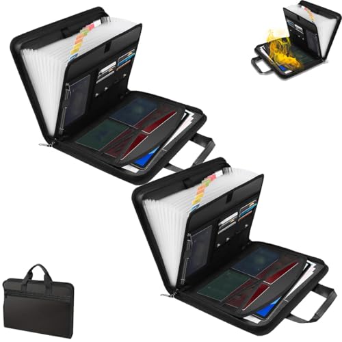 Rushclick File Folder, Large Capacity A4 Fireproof File Folder with Handle, Fireproof & Waterproof Accordion File Organizer, with 13pocket with Colored Tab (2pcs) von XIBHDN