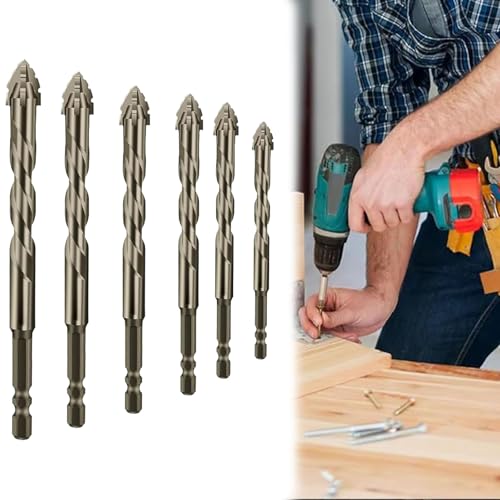 XIBHDN New Four-Flute Sawtooth Eccentric Drill Bit, Four Blade Serrated Eccentric Drill, Masonry Concrete Drill Bits Set for Tile Brick Glass Plastic Wood (4 * 5 * 6 * 8 * 10 * 12) von XIBHDN