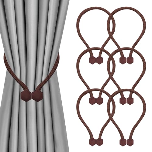 XIDOU Magnetische Vorhang Tiebacks, Vorhang Halter, Vorhang Seil Tieback Vorhang Halter für Vorhänge, Moderne Krawatte Backs 6pcs (Kaffeefarbe) von XIDOU