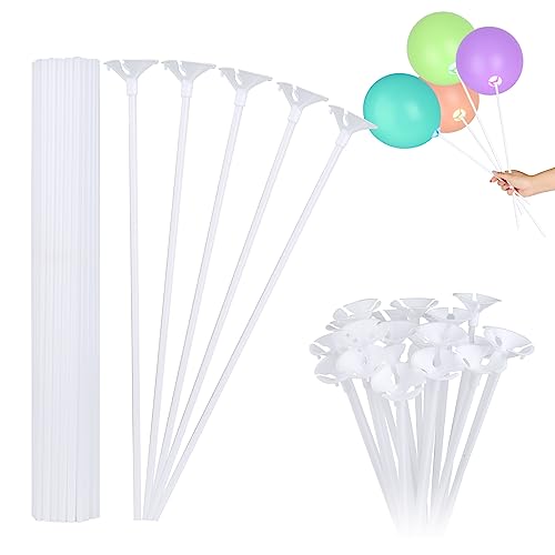 100 Stück Wiederverwendbar Luftballonhalter Set, Haltbare Ballonhalter, Ballonstäbe Weiß, Luftballonstäbe mit Halterung, Luftballon Stab für Dekoration Geburtstag Partys Hochzeits(32cm) von XIEJ