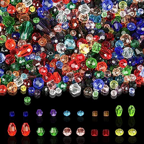 1000 Stück Kristall Glasperlen Kit, 4/6/8 mm Perlen zum Auffädeln mit Behälterbox, Glasperlen mit Loch für Basteln Schmuckherstellung, DIY Halsketten, Armbänder, Ohrringe (12 Farbe) von XIEJ