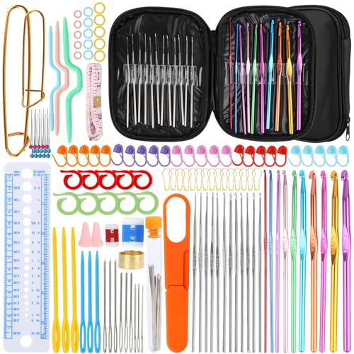 127 Teiliges Häkelnadel Set, Häkelnadel Set mit Tasche, Crochet Set Hekeln Set für Anfänger, Maschenmarkierer, Häkelzubehör, Knitting Set für DIY Häkeln 127 Teiliges Häkelnadel Set, Häkelnadel Set mit Tasche, Crochet Set Hekeln Set für Anfänger, Maschenmarkierer, Häkelzubehör, Knitting Set für DIY Häkeln von XIEJ