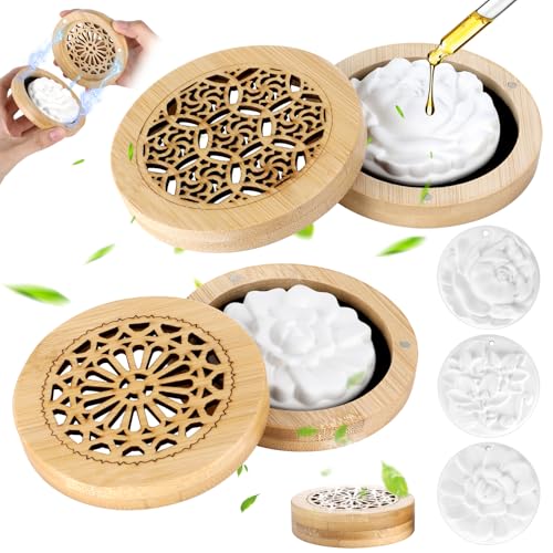 3 Stück Duftsteine für Ätherische Öle, Diffuser Ätherische Öle Klein mit 2 Hölzerner Räucherkiste, Mini Duftöl Diffuser, Stein Diffusor für Schlafzimmer, Badezimmer, Büro, Auto 3 Stück Duftsteine für Ätherische Öle, Diffuser Ätherische Öle Klein mit 2 Hölzerner Räucherkiste, Mini Duftöl Diffuser, Stein Diffusor für Schlafzimmer, Badezimmer, Büro, Auto von XIEJ