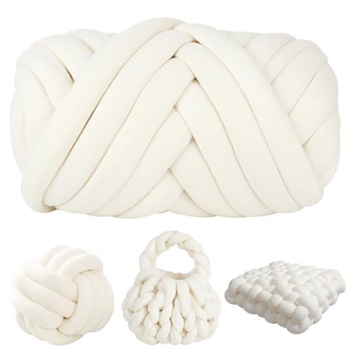 Armstricken Wolle 500g, 21m x 2,5cm Dicke Wolle Garn, Polyester XXL Chunky Yarn, Sperrige Textilgarn zum Häkeln für Körbe, Decke, Tasche und Kissen (Milchig Weiß) von XIEJ