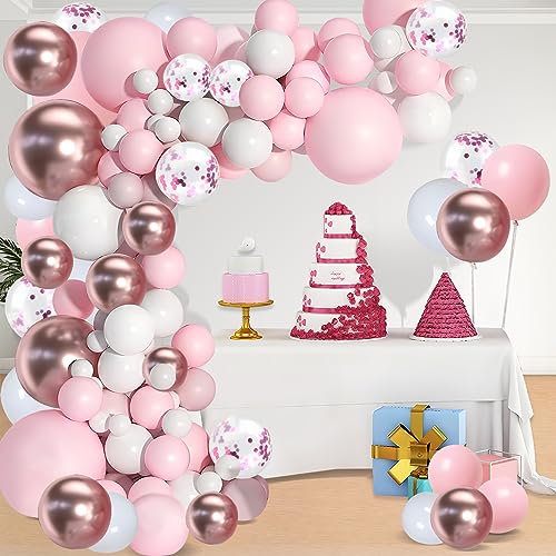 Luftballons Girlande, 114 Stück Ballon Girlande Rosa White, Luftballons Geburtstag Hochzeit, Roségold Ballons Set für Baby Shower, Babyparty, Brautparty, Geburtstag Deko, Party Deko, Hochzeit von XIEJ