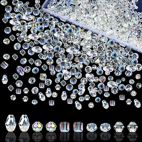 XIEJ 1000 Stück Kristall Glasperlen Kit, 4/6/8 mm Perlen zum Auffädeln mit Behälterbox, Glasperlen mit Loch für Basteln Schmuckherstellung, DIY Halsketten, Armbänder, Ohrringe (AB-Farbe) von XIEJ