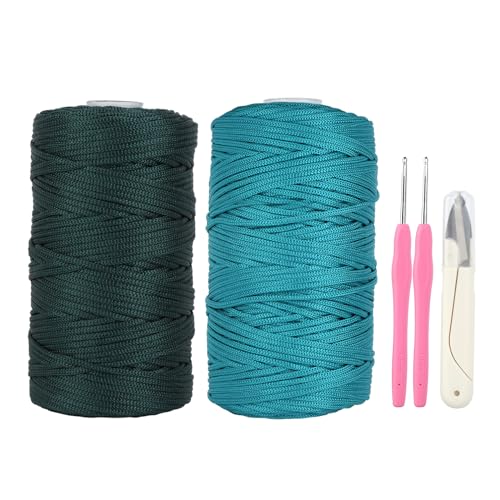 XIEJ 2 Stück Makramee Garn 2mm, Nylonschnur Makramee Garn Set, Premium Polyester Macrame Cord Polypropylene Yarn, Makramee-Kordel für DIY Handwerk, Strickwaren (Grün) von XIEJ