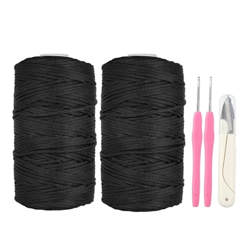 XIEJ 2 Stück Makramee Garn 2mm, Nylonschnur Makramee Garn Set, Premium Polyester Macrame Cord Polypropylene Yarn, Makramee-Kordel für DIY Handwerk, Strickwaren (Schwarz) von XIEJ