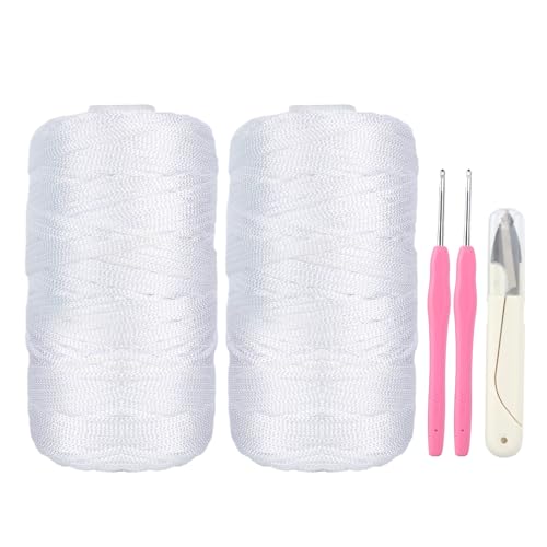 XIEJ 2 Stück Makramee Garn 2mm, Nylonschnur Makramee Garn Set, Premium Polyester Macrame Cord Polypropylene Yarn, Makramee-Kordel für DIY Handwerk, Strickwaren (Weiß) von XIEJ