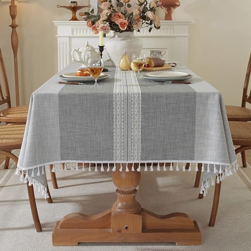 XIEMINLE Auslaufsichere Tischdecke, Polyestergewebe, Quasten-Tischdecke für Bankett, Party, Bauernhaus, Tischdekoration, knitterfrei, rechteckig, abwischbar (170 x 110 cm, Stil 3) von XIEMINLE