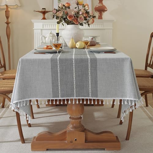 XIEMINLE Auslaufsichere Tischdecke, Polyestergewebe, Quasten-Tischdecke für Bankett, Party, Bauernhaus, Tischdekoration, knitterfrei, rechteckig, abwischbar (180 x 140 cm, Stil 2) von XIEMINLE