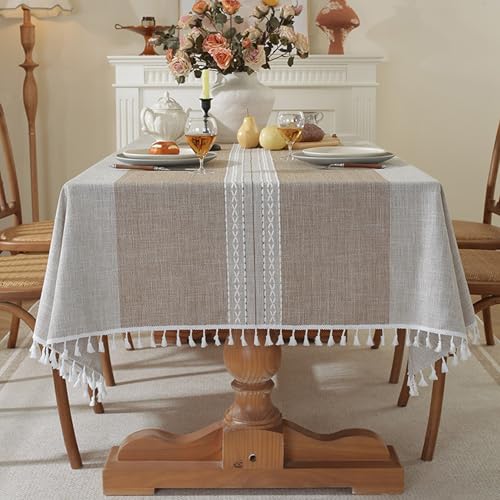 XIEMINLE Auslaufsichere Tischdecke, Polyestergewebe, Quasten-Tischdecke für Bankett, Party, Bauernhaus, Tischdekoration, knitterfrei, rechteckig, abwischbar (180 x 140 cm, Stil 4) von XIEMINLE