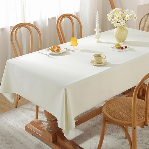 XIEMINLE Einfarbige Tischdecke, rechteckiger Stoff, staubdicht, auslaufsicher, Tischdekoration, waschbare Tischdecke für Party, Picknick, Esszimmer, Küche (360 x 140 cm, Beige) von XIEMINLE