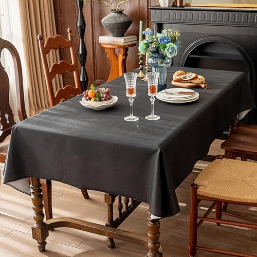 XIEMINLE Einfarbige Tischdecke, rechteckiger Stoff, staubdicht, auslaufsicher, Tischdekoration, waschbare Tischdecke für Party, Picknick, Esszimmer, Küche (360 x 140 cm, Schwarz) von XIEMINLE