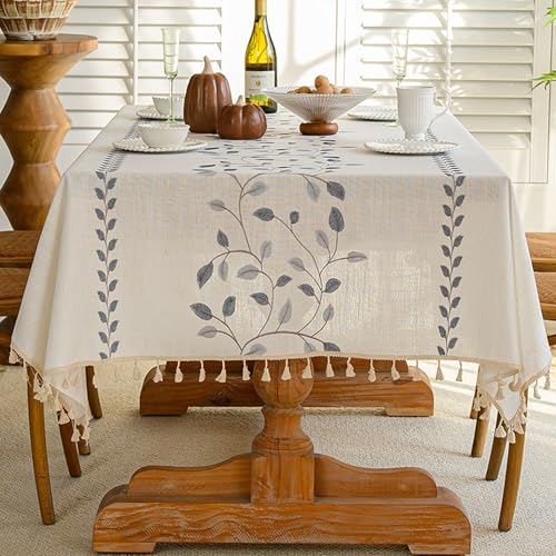 XIEMINLE Rechteckige Blumen-Tischdecke, Baumwollleinen, Vintage-Blumen-Tischdecke mit Quasten-Design, staubdicht, für den Innenbereich, für Esszimmer, Picknick, Party-Dekorationen (180 x 140 cm, Stil XIEMINLE Rechteckige Blumen-Tischdecke, Baumwollleinen, Vintage-Blumen-Tischdecke mit Quasten-Design, staubdicht, für den Innenbereich, für Esszimmer, Picknick, Party-Dekorationen (180 x 140 cm, Stil von XIEMINLE
