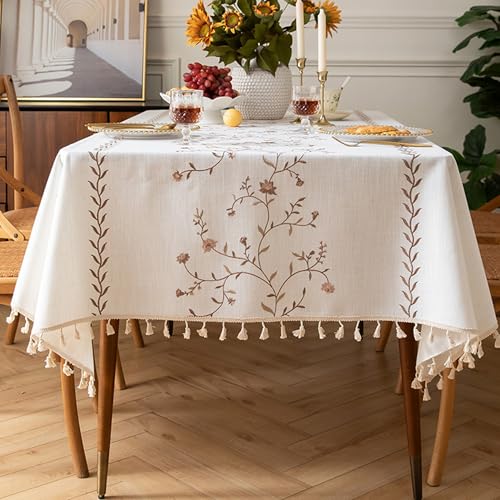 XIEMINLE Rechteckige Blumen-Tischdecke, Baumwollleinen, Vintage-Blumen-Tischdecke mit Quasten-Design, staubdicht, für den Innenbereich, für Esszimmer, Picknick, Party-Dekorationen (180 x 140 cm, Stil XIEMINLE Rechteckige Blumen-Tischdecke, Baumwollleinen, Vintage-Blumen-Tischdecke mit Quasten-Design, staubdicht, für den Innenbereich, für Esszimmer, Picknick, Party-Dekorationen (180 x 140 cm, Stil von XIEMINLE