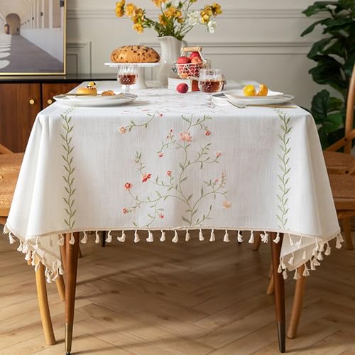 XIEMINLE Rechteckige Blumen-Tischdecke, Baumwollleinen, Vintage-Blumen-Tischdecke mit Quasten-Design, staubdicht, für den Innenbereich, für Esszimmer, Picknick, Party-Dekorationen (200 x 140 cm, Stil XIEMINLE Rechteckige Blumen-Tischdecke, Baumwollleinen, Vintage-Blumen-Tischdecke mit Quasten-Design, staubdicht, für den Innenbereich, für Esszimmer, Picknick, Party-Dekorationen (200 x 140 cm, Stil von XIEMINLE