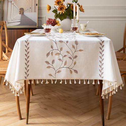 XIEMINLE Rechteckige Blumen-Tischdecke, Baumwollleinen, Vintage-Blumen-Tischdecke mit Quasten-Design, staubdicht, für den Innenbereich, für Esszimmer, Picknick, Party-Dekorationen (200 x 140 cm, Stil XIEMINLE Rechteckige Blumen-Tischdecke, Baumwollleinen, Vintage-Blumen-Tischdecke mit Quasten-Design, staubdicht, für den Innenbereich, für Esszimmer, Picknick, Party-Dekorationen (200 x 140 cm, Stil von XIEMINLE